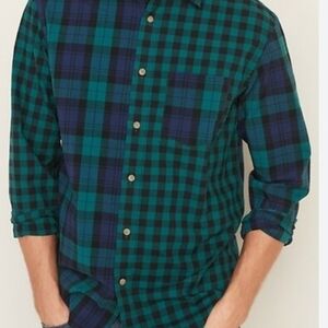 Old Navy Men's Teal and Navy Plaid Shirt